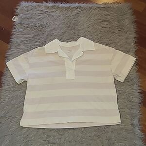 Everlane the retro jersey oversized cropped white and pink stripped polo